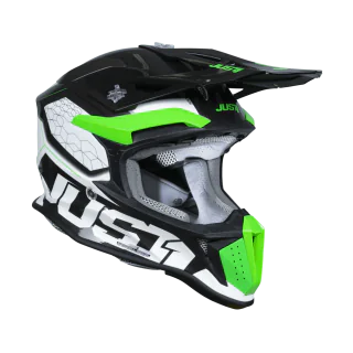 Just1 Motocross Helmet J18F Hexa - Fluo Green / White / Titanium
