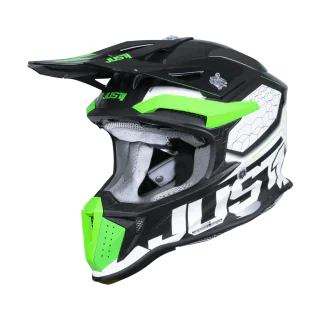 Just1 Motocross Helmet J18F Hexa - Fluo Green / White / Titanium