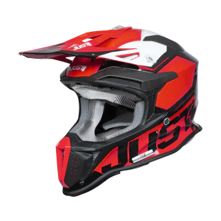 Just1 Motocross Helmet J18F Hexa - Red / White / Black / Titanium