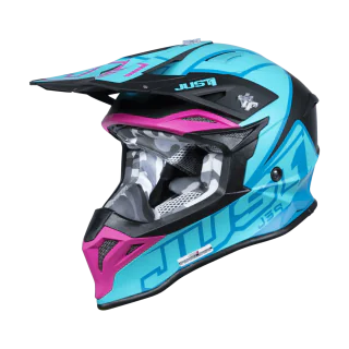 Just1 Motocross Helmet J39 Thruster - Black / Petrol / Blue / Fuxia