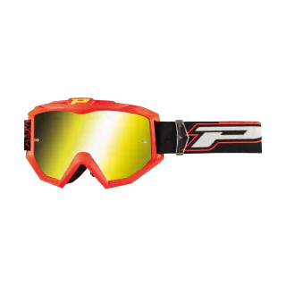 Progrip Motocross Goggle 3204 FL Shiny Side - Fluo Mat Red - Multilayered / Mirrored Yellow