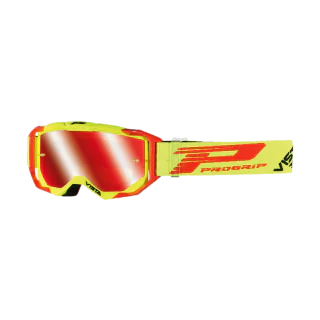 Progrip Motocross Goggle 3303 FL Vista - Fluo Yellow / Red - Multilayered / Mirrored Red