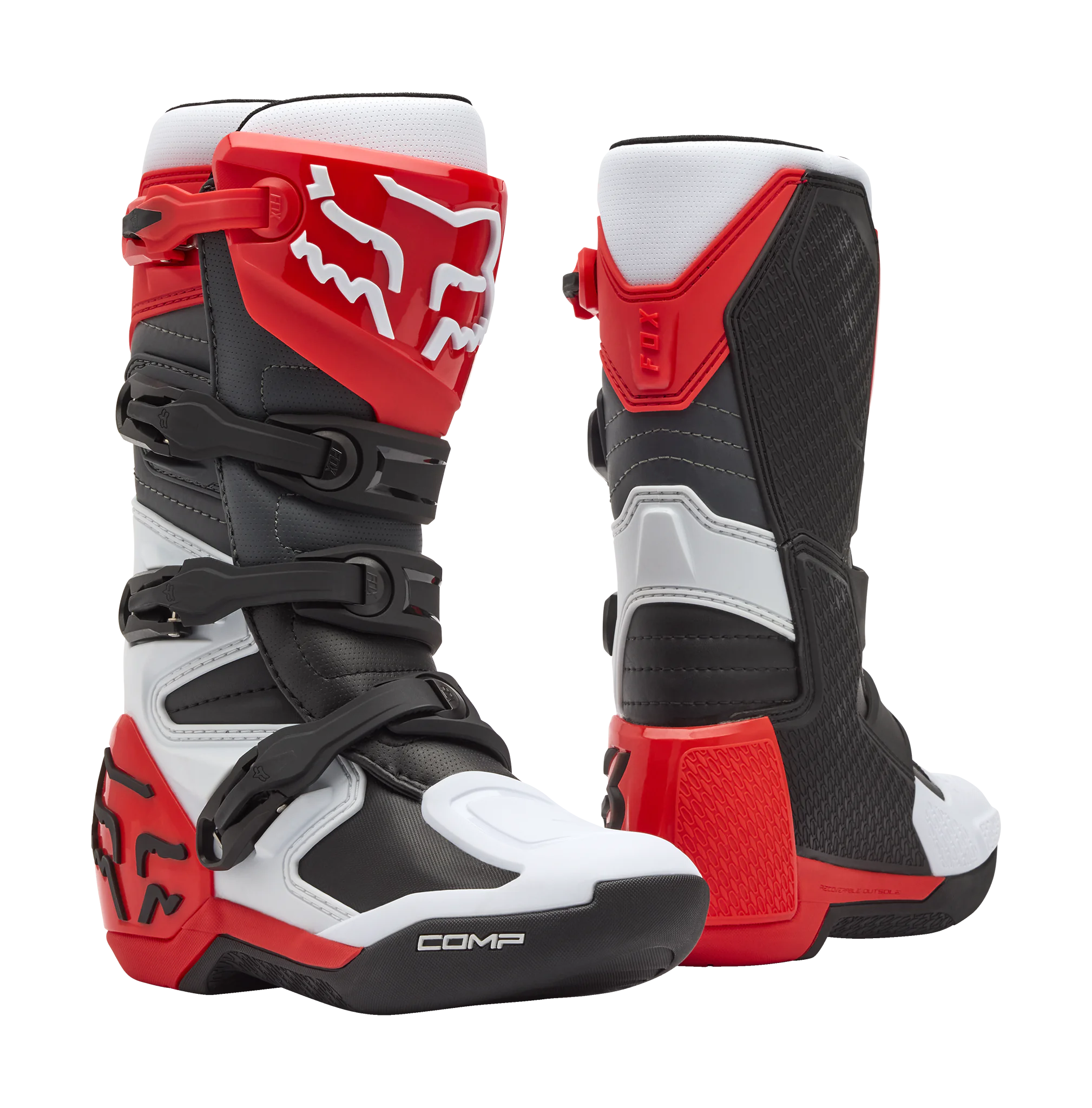 Fox Youth Motocross Boots Comp - White / Fluo Red