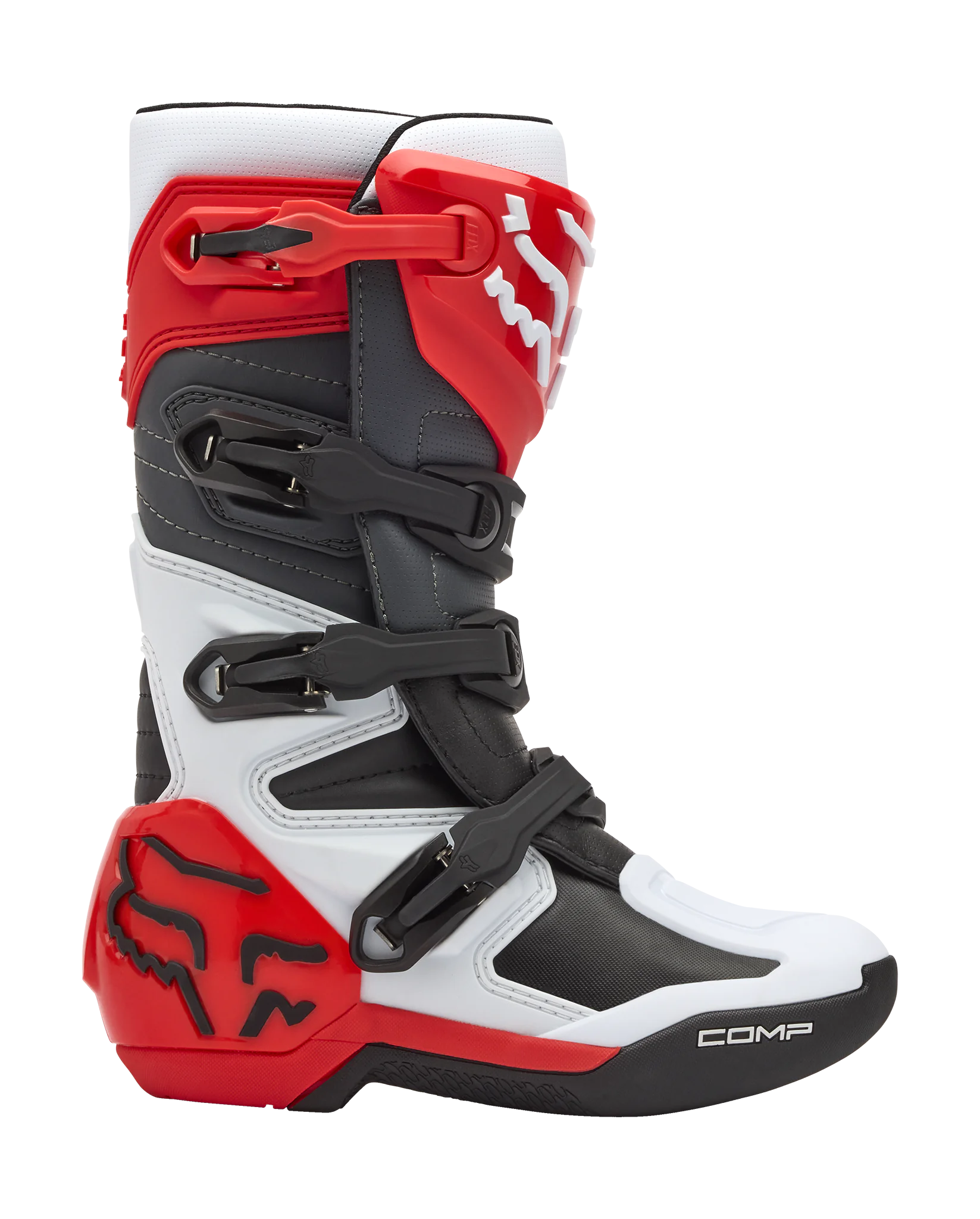 Fox Youth Motocross Boots Comp - White / Fluo Red