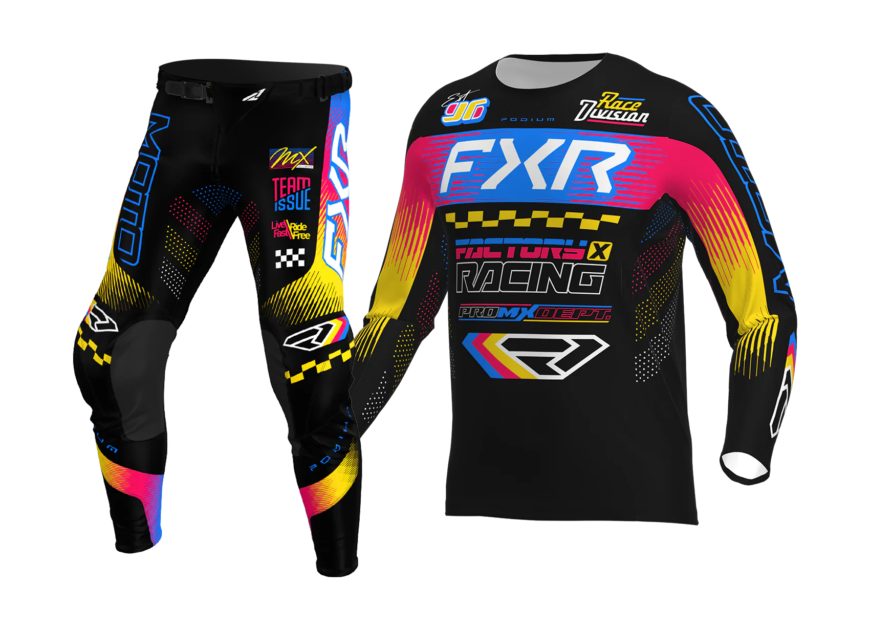 FXR Youth Motocross Gear 2026 Podium - Black / Blue / Razz