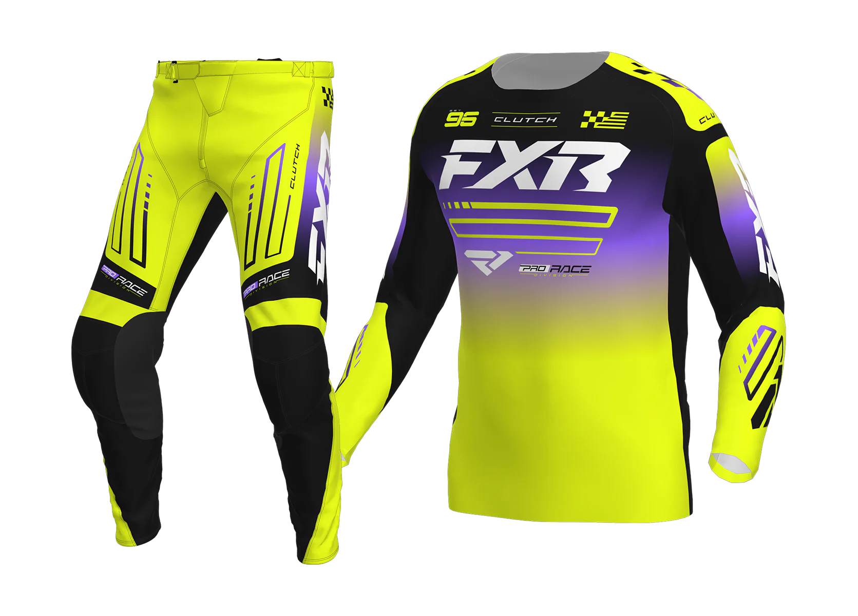 FXR Mini Motocross Gear 2026 Clutch - HiVis / Black / Purple