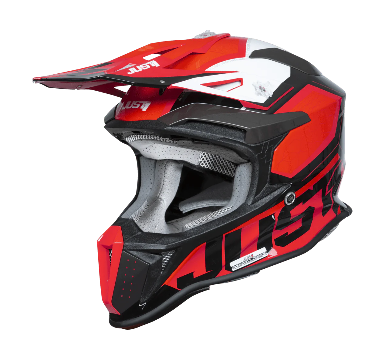 Just1 Motocross Helmet J18F Hexa - Red / White / Black / Titanium