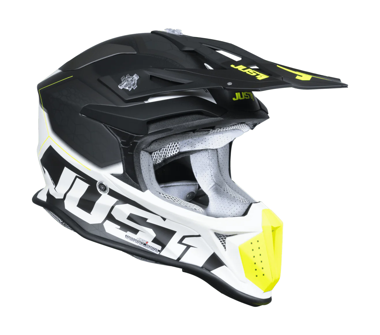 Just1 Motocross Helmet J18F Hexa - Black / Grey / Fluo Yellow / White