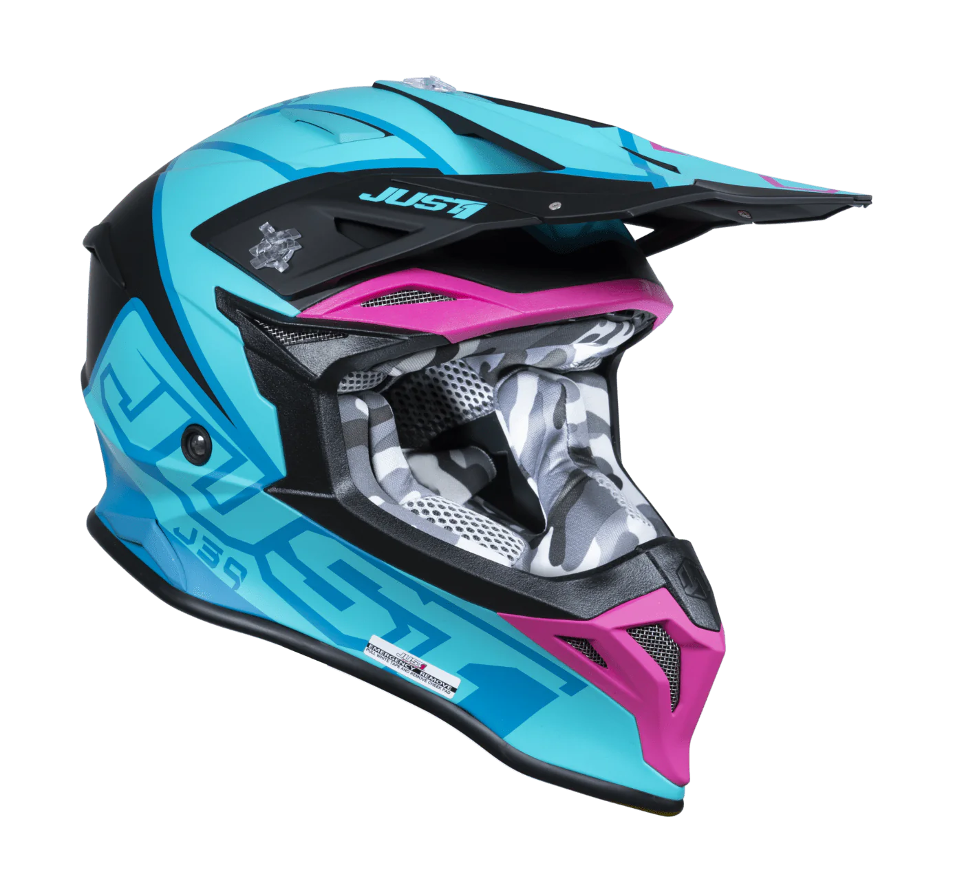 Just1 Motocross Helmet J39 Thruster - Black / Petrol / Blue / Fuxia