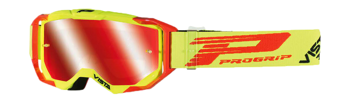 Progrip Motocross Goggle 3303 FL Vista - Fluo Yellow / Red - Multilayered / Mirrored Red
